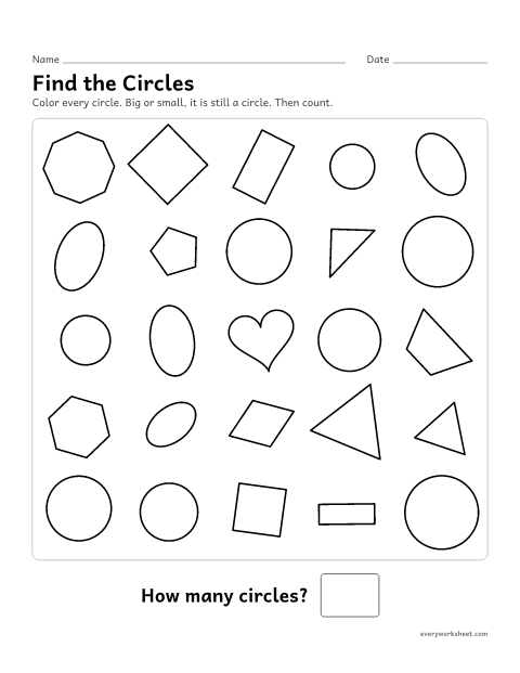 Preview of the printable “Find the circles” worksheet: finding circles of any size or turn