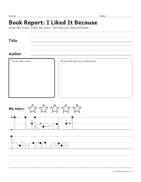 Preview of the printable “Book Report: I liked it because” worksheet: giving an opinion about a book