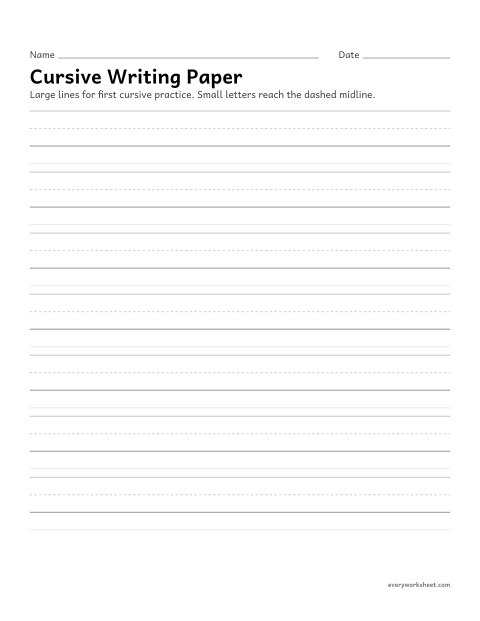 Preview of the printable “Cursive writing paper (Large starter Size)” worksheet: writing in cursive
