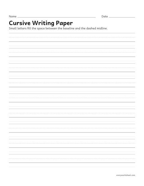 Preview of the printable “Cursive writing paper (3rd grade Size)” worksheet: writing in cursive