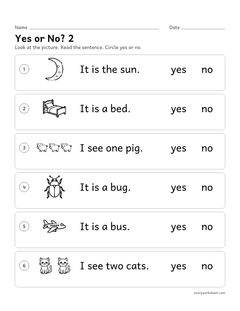 Preview of the printable “CVC Sentences: yes or no 2” worksheet: reading a CVC sentence and checking it against a picture