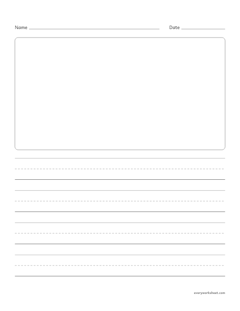 Preview of the printable “Draw and write paper (3/4 inch Lines)” worksheet: drawing a picture and writing about it on kindergarten lines