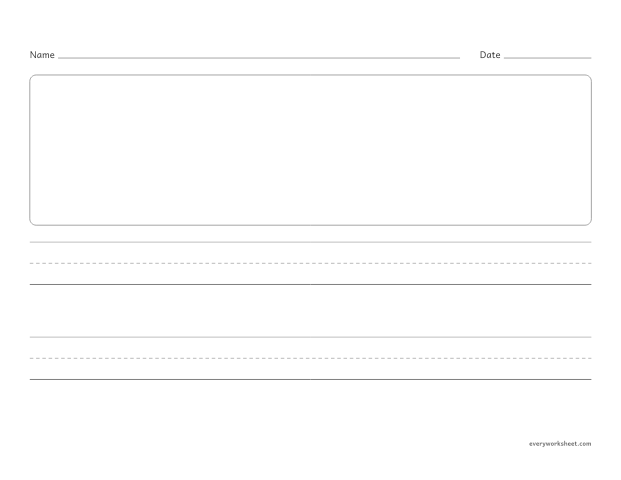Preview of the printable “Landscape draw and write paper (3/4 inch Lines)” worksheet: drawing a picture and writing about it on kindergarten lines