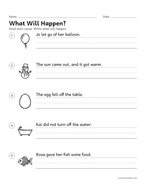 Preview of the printable “What will Happen?” worksheet: writing the effect of a cause