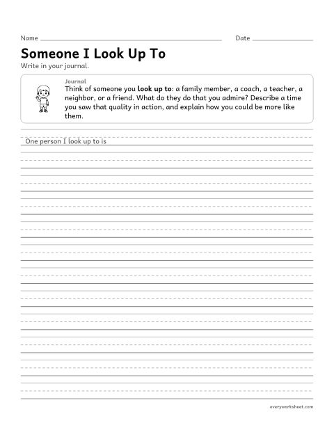 Preview of the printable “Someone I look up to” worksheet: reflecting on a role model with a specific example