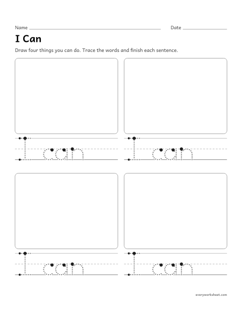 Preview of the printable “I can writing prompt” worksheet: writing about things I can do