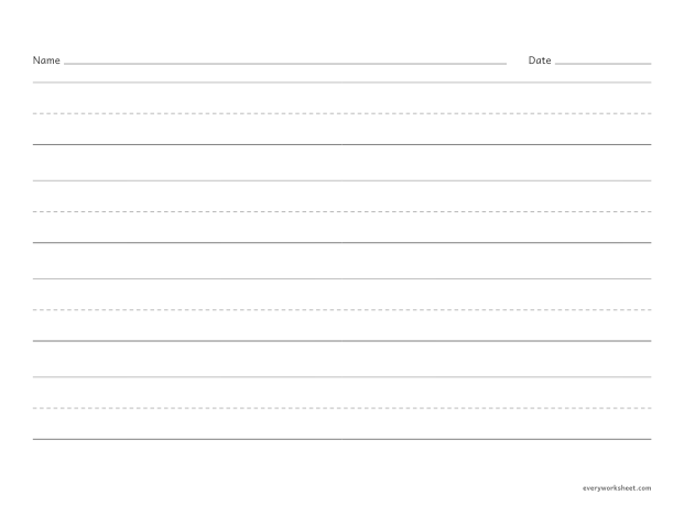Preview of the printable “Landscape kindergarten writing paper (1 inch Lines)” worksheet: writing on kindergarten ruled lines