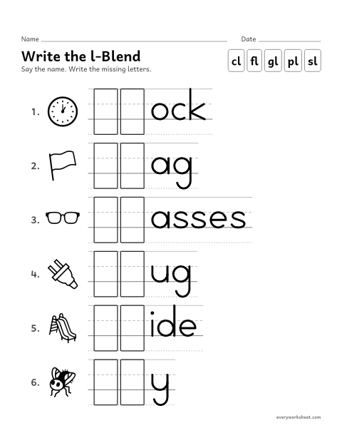 Preview of the printable “Write the l-Blend” worksheet: writing the l-blend that begins a word