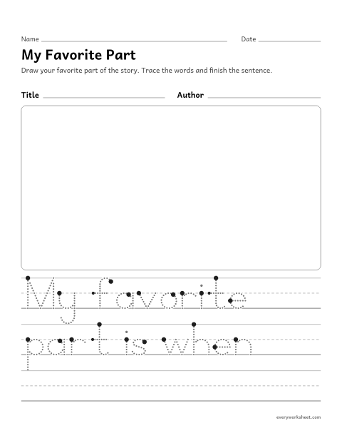 Preview of the printable “My favorite part of the story (Any Book)” worksheet: telling about a favorite part of a story read aloud