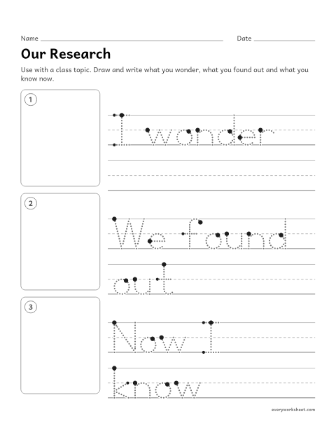 Preview of the printable “Our class research page” worksheet: taking part in shared research and writing what we found out