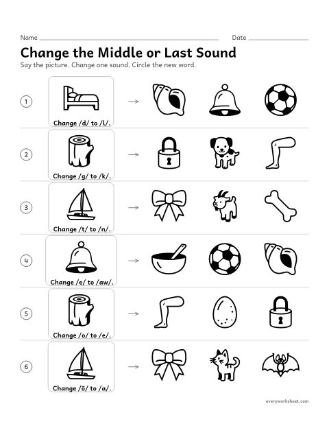 Preview of the printable “Change the middle or last sound” worksheet: changing the middle or last sound to make a new word