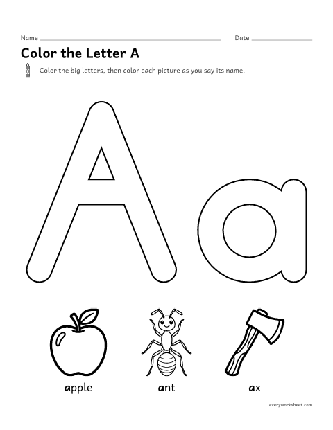 Preview of the printable “Alphabet coloring pages” worksheet: recognizing every letter, A to Z
