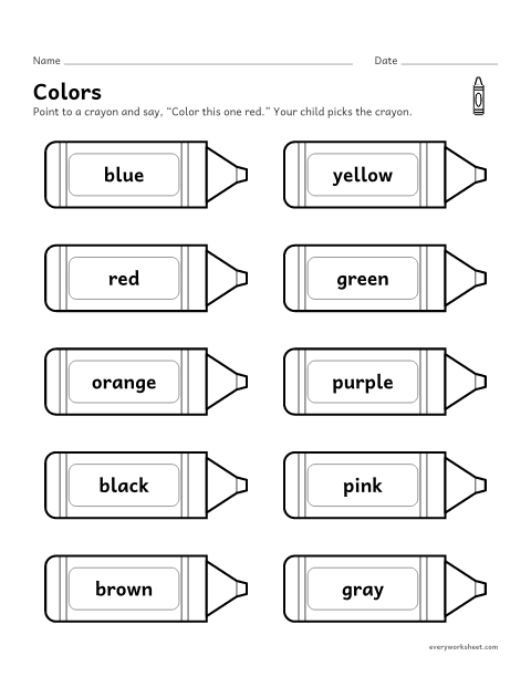 Preview of the printable “Colors assessment for preschool” worksheet: finding and naming colors