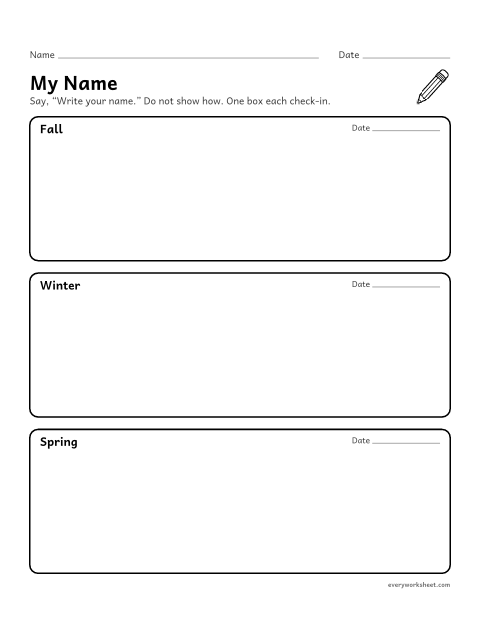 Preview of the printable “Name writing assessment” worksheet: writing my own name