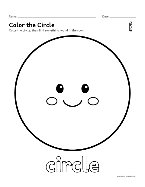Preview of the printable “Circle coloring page” worksheet: naming and coloring a circle