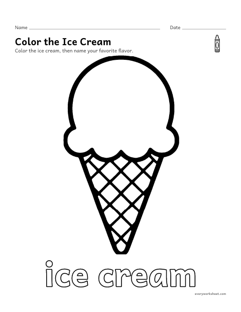Preview of the printable “Ice cream coloring page” worksheet: coloring a big picture of a ice cream with crayons
