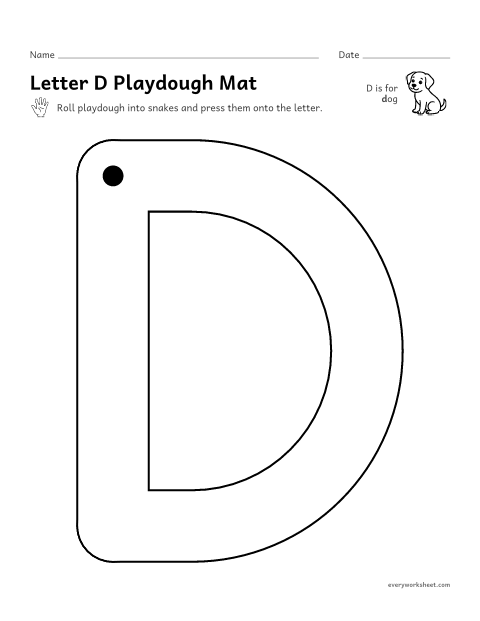 Preview of the printable “Letter D playdough mat” worksheet: building D and d with playdough