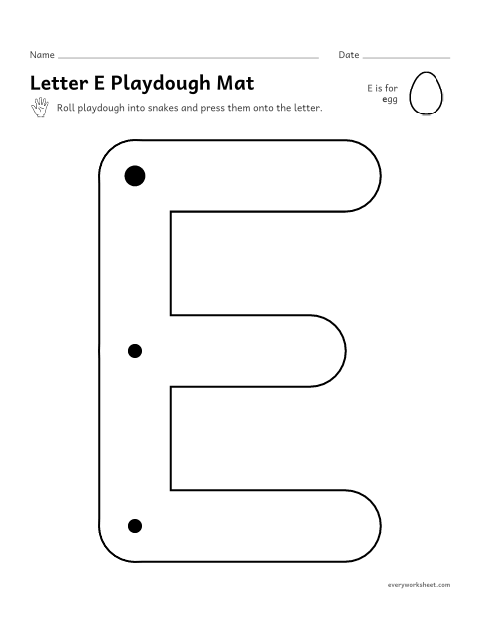 Preview of the printable “Letter E playdough mat” worksheet: building E and e with playdough