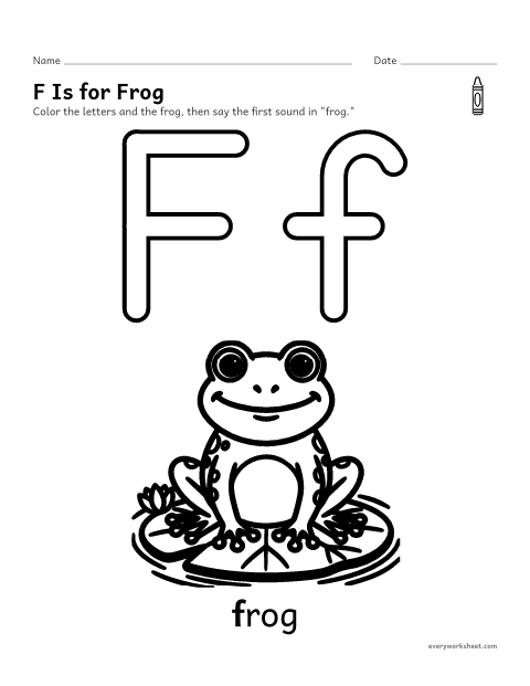 Preview of the printable “Letter F coloring page” worksheet: recognizing the letter F and its sound