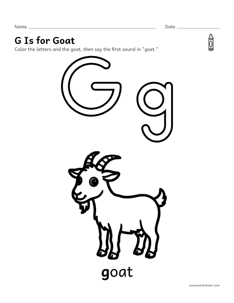 Preview of the printable “Letter G coloring page” worksheet: recognizing the letter G and its sound