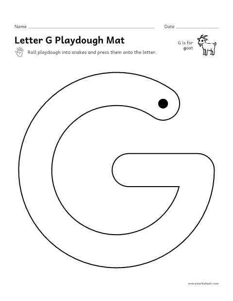 Preview of the printable “Letter G playdough mat” worksheet: building G and g with playdough