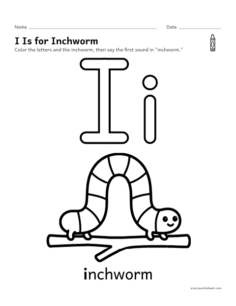 Preview of the printable “Letter I coloring page” worksheet: recognizing the letter I and its sound