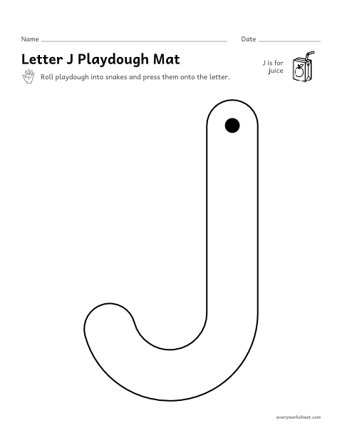 Preview of the printable “Letter J playdough mat” worksheet: building J and j with playdough