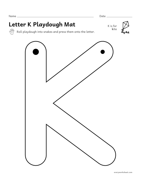 Preview of the printable “Letter K playdough mat” worksheet: building K and k with playdough