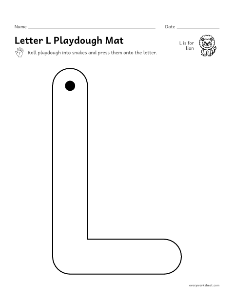 Preview of the printable “Letter L playdough mat” worksheet: building L and l with playdough