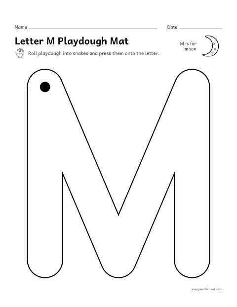 Preview of the printable “Letter M playdough mat” worksheet: building M and m with playdough