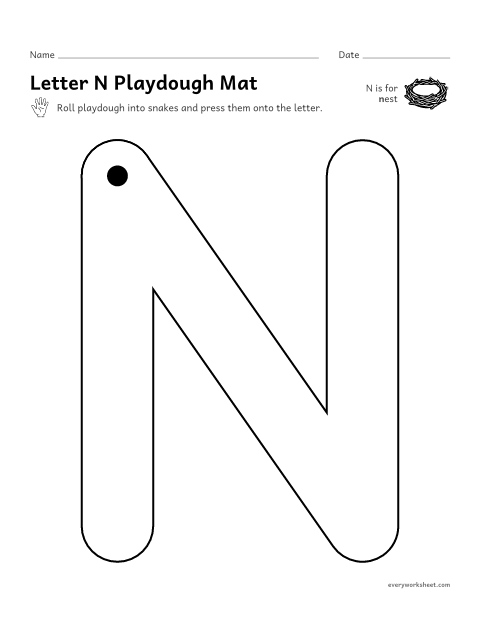 Preview of the printable “Letter N playdough mat” worksheet: building N and n with playdough