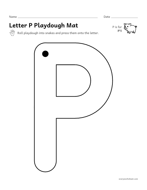 Preview of the printable “Letter P playdough mat” worksheet: building P and p with playdough