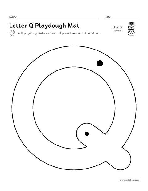 Preview of the printable “Letter Q playdough mat” worksheet: building Q and q with playdough