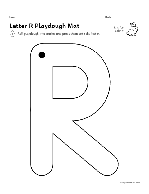 Preview of the printable “Letter R playdough mat” worksheet: building R and r with playdough