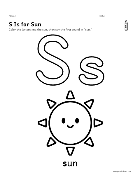 Preview of the printable “Letter S coloring page” worksheet: recognizing the letter S and its sound