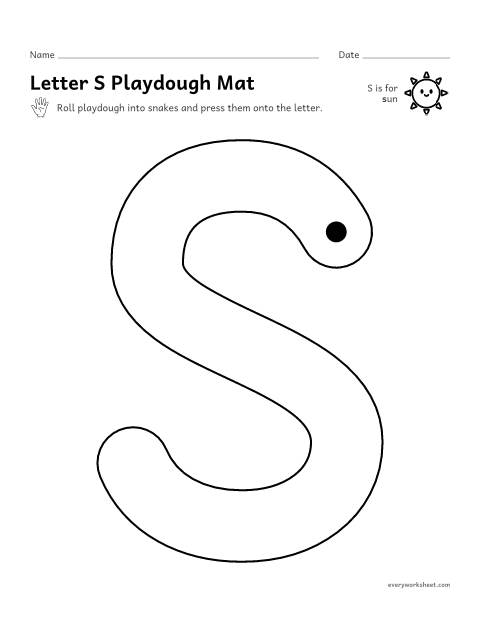 Preview of the printable “Letter S playdough mat” worksheet: building S and s with playdough