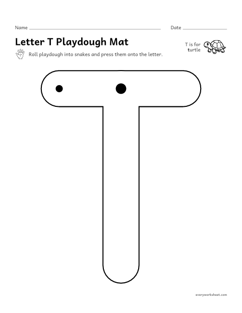 Preview of the printable “Letter T playdough mat” worksheet: building T and t with playdough