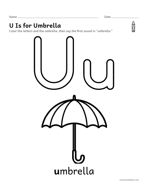 Preview of the printable “Letter U coloring page” worksheet: recognizing the letter U and its sound
