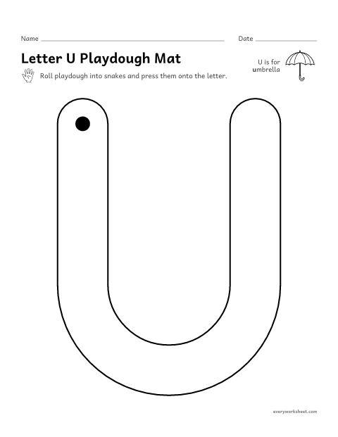 Preview of the printable “Letter U playdough mat” worksheet: building U and u with playdough