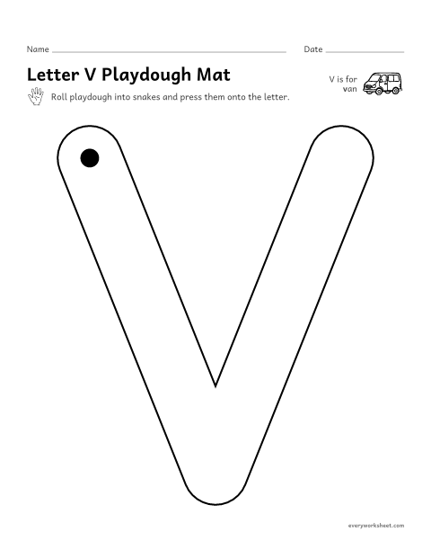 Preview of the printable “Letter V playdough mat” worksheet: building V and v with playdough