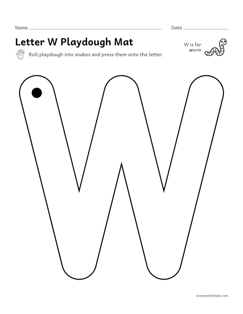 Preview of the printable “Letter W playdough mat” worksheet: building W and w with playdough