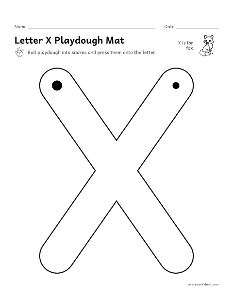 Preview of the printable “Letter X playdough mat” worksheet: building X and x with playdough