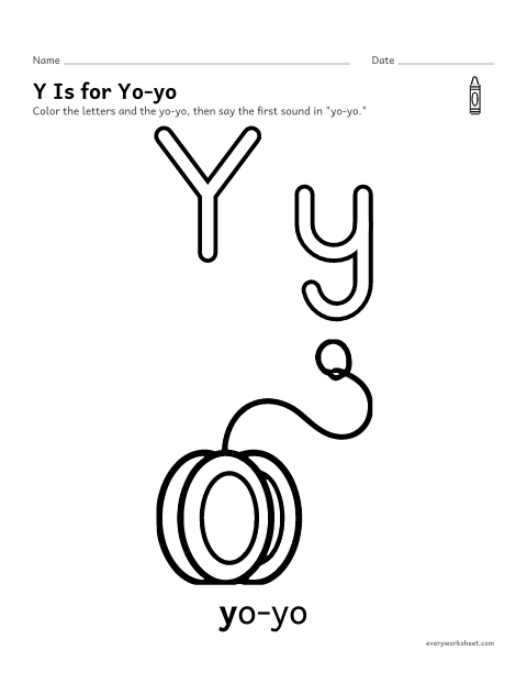 Preview of the printable “Letter Y coloring page” worksheet: recognizing the letter Y and its sound