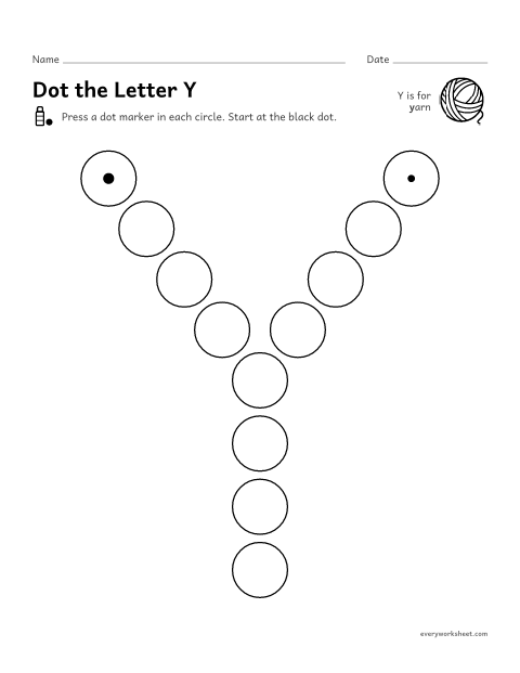 Preview of the printable “Dot the letter Y” worksheet: following the shape of Y and y with a dot marker