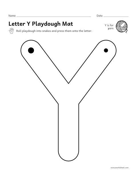 Preview of the printable “Letter Y playdough mat” worksheet: building Y and y with playdough