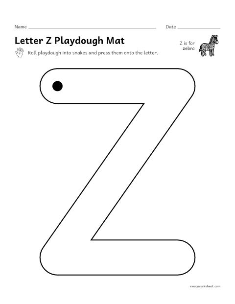 Preview of the printable “Letter Z playdough mat” worksheet: building Z and z with playdough