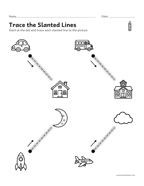 Preview of the printable “Trace slanted lines” worksheet: tracing slanted lines in both directions