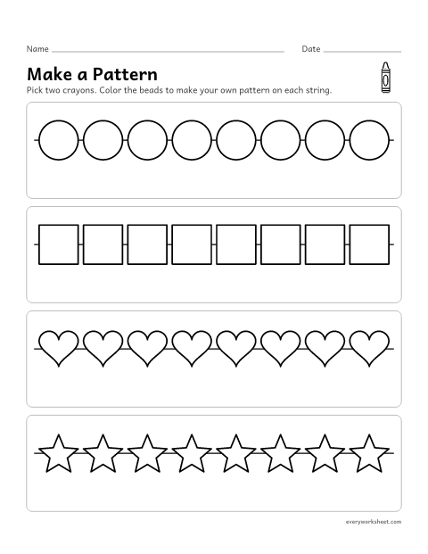 Preview of the printable “Make your own pattern” worksheet: creating a simple repeating pattern