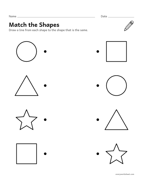 Preview of the printable “Match the same shape” worksheet: matching shapes that are the same