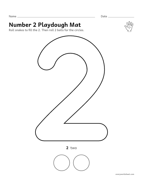 Preview of the printable “Number 2 playdough mat” worksheet: building the number 2 and making 2 balls